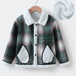 Kookie Kids Full Sleeves Checkered Collared Winter Jacket with Pocket - Dark Green-image-64