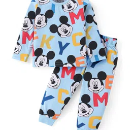 Babyhug Disney Single Jersey Knit Full Sleeves Night Suit With Mickey Mouse Print - Light Blue-picture-39
