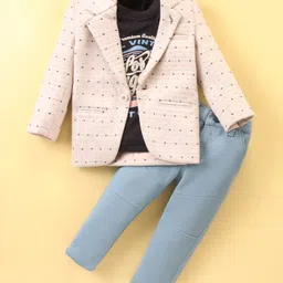 Dapper Dudes Full Sleeves Abstract Printed Blazer With Tee & Pant - Fawn-picture-19