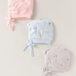 Simply Interlock Knit Caps with Floral Animal & Stars Print Peach Sky Blue & Grey Pack of 3 - Diameter 15 cm-image-87