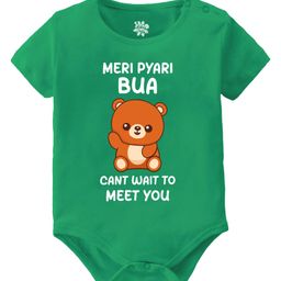Baby Buzz 100% Cotton Half Sleeves Meri Pyari Bua Text Printed Onesie - Green-image-88