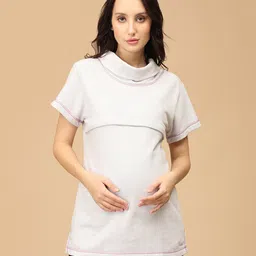 The Mom Store Cotton Half Sleeves Zipperless Nursing Access Solid Maternity Sweatshirt - Off White-picture-33