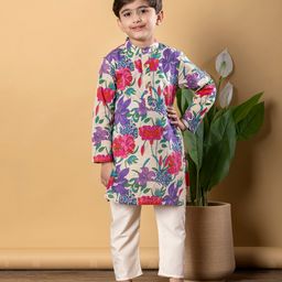 READIPRINT Cotton Full Sleeves Floral Printed Kurta & Pyjama Set - Purple-image-45