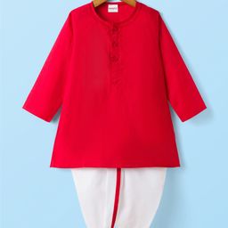 Babyhug Cotton Woven Full Sleeves Solid Color Kurta Dhoti Set - Red-picture-18