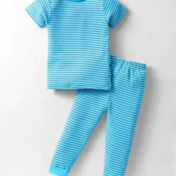 Kidi Wav Half Sleeves Striped Tee & Coordinating Pant Set - Blue-picture-20