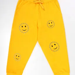 Kiddopanti Cotton Knit Smileys Printed Track Pant - Yellow-picture-3