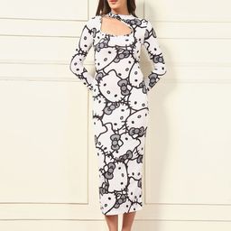TANDUL Women White Kitty Printed Bodycon Dress-image-0