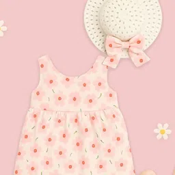 Kidbea Baby Girls Floral Cotton Fit and Flare Dress with Matching Hat-image-53