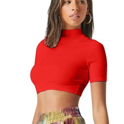 Dream Beauty Fashion Women High Neck Short Sleeve Fitted Crop Top-picture-30