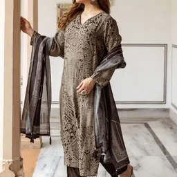 Anouk Ethnic Motifs Printed Regular Mirror Work Straight Kurta with Palazzos & Dupatta image 5