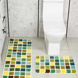Saral Home 2 Pcs Green Mosaic Soft Anti Skid Bathmat & Bath Runner-image-67