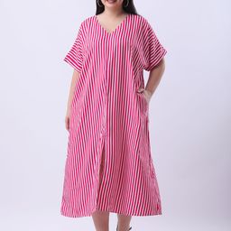 Qurvii+ Women Striped Kaftan Midi Dress-picture-3