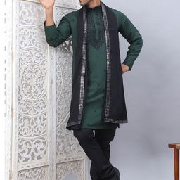 Jompers Men Embroidered Regular Sequinned Kurta with Pyjamas & With Dupatta image 1