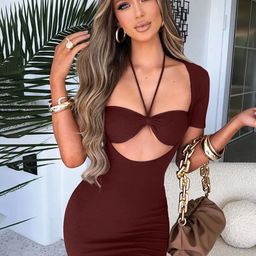 LULU & SKY Halter Neck Cut-Outs Bodycon Mini Dress-image-36