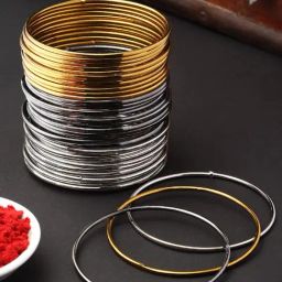 Zeneme Silver Golden & Black Toned Minimal Bangles for Women Set of 24-5