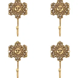 IndianShelf Gold-Toned 4 Pieces Brass Sun Cloth Hanger for Wall Hooks-picture-6
