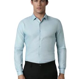 Louis Philippe Blue Cotton Slim Fit Self Pattern Shirt-image-44