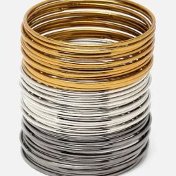 Zeneme Silver Golden & Black Toned Minimal Bangles for Women Set of 24 image 5