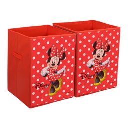 Kuber Industries Set Of 2 Red & White Disney Minnie Printed Foldable Cloth Storage Basket-75