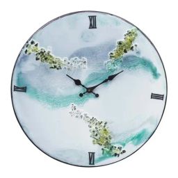 CHRONIKLE Green Resin Elegant Round Stone Art & Shade Analog Roman Numbers Wall Clock-48