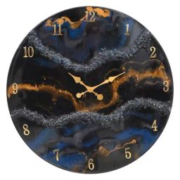 CHRONIKLE Black Resin Elegant Round Stone Art Analog Wall Clock-2