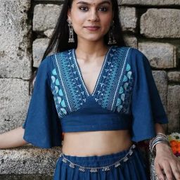 Okhai Blue Pure Cotton Hand Embroidered Blouse-image-22