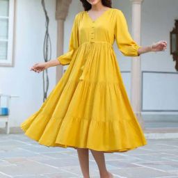 Janasya Yellow Solid Dress-image-99