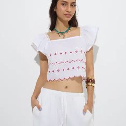 Bombay Paisley by Westside White Floral Design Cotton Top-image-29