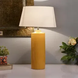 Homesake Yellow Ceramic Tube Shaped Table Lamps with White Shade - Set of 2-image-13