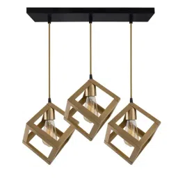 Homesake 3-Lights Linear Cluster Golden Metal Cube Hanging Light - Set of 1 (Bulb not included)-8
