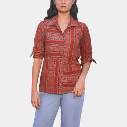 Okhai Maroon Printed Shirt-image-52