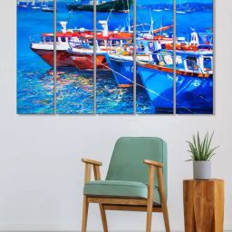 999Store Blue Boats in Sea Art 5 Frame MDF Paintings-33