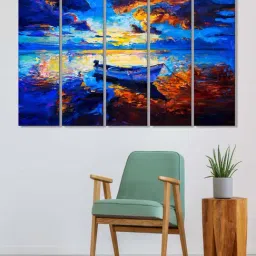 999Store Blue Boat in the Lake Art 5 Frame MDF Paintings-45