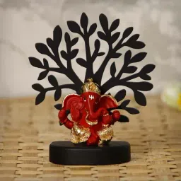 Gold Plated Red Dhoti Ganesha Showpiece with Wooden Tree for Home/Temple/Office/Car Dashboard-11