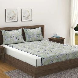 Swayam Floral Green & Grey 144 TC Cotton Double Bedsheet with 2 Pillow Covers-picture-17