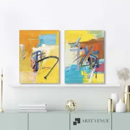 ARTE'VENUE Rhyme Yellow & Blue Canvas Wall Arts - Set of 2 (10 X 13 inch Each)-18