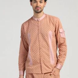 Lela Peach Regular Fit Embroidered Shirt-picture-6