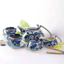 Unravel India Blue & Beige Ceramic Tea Sets-image-69