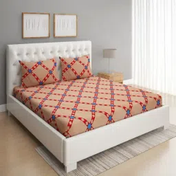 Romee Geometric Blue & Beige 144 TC Cotton Queen Sized Bed Sheet with 2 Pillow Covers-image-62