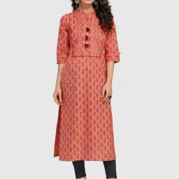 Rajnandini Orange Printed Straight Kurta-image-86