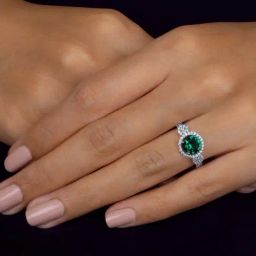 925 Silver 1 Ct Green Emerald and American Diamond Solitaire Halo Ring for Women & Girls-image-53