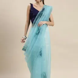 Blissta Sky Blue Printed Saree With Unstitched Blouse-picture-2