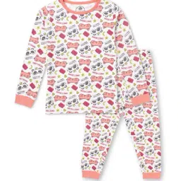 Cub McPaws Kids White & Pink Cotton Printed Full Sleeves T-Shirt Set-image-49