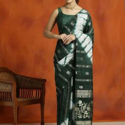 Jaipur Kurti Green Woven Saree With Unstitched Blouse-picture-27
