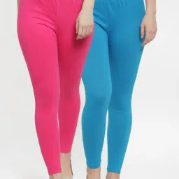 Gracit Pink & Blue Mid Rise Leggings - Pack Of 2-image-5