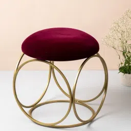 Nestroots Solid Maroon Velvet Puffy Pouffes Foot Stool Ottoman-image-21