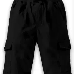 Kiddopanti Kids Black Solid Cargo Shorts-image-48