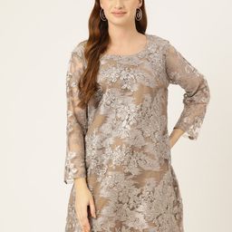 Simaaya Floral Embroidered Net A-Line Dress-image-44