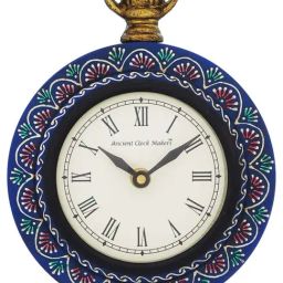 CHRONIKLE Blue Wood Beautiful Round Dial Roman Figure Table Desk Clock-image-2