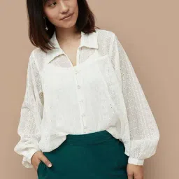 Colour Me by Melange White Cotton Embroidered Top-image-46